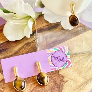 NEW 18K Gold Filled Oval Dangle Stone Stud Earrings